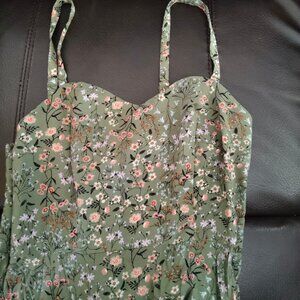 Old Navy Olive Floral Print Dress with Adjustable Straps